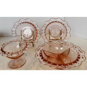 4 Anchor Hocking Old Colony Open Lace Pink Depression Glass Dish Bowls Vtg 30s